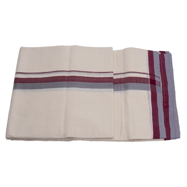 Balaramapuram Handloom Kasavu Double Dhothi (Dhothy)- Kerala Mundu Brown and Grey border
