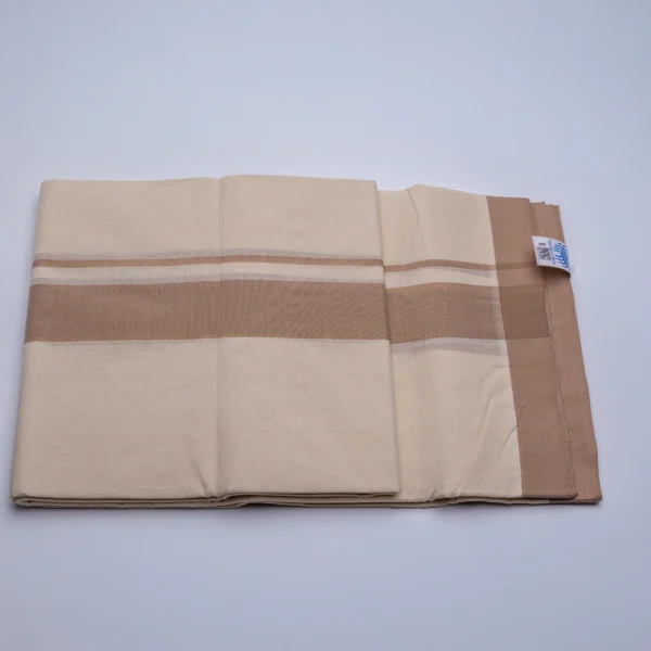 Balaramapuram Handloom Double Dhothi ( Coffee Brown 1 1/4 " border") - Image 3