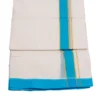 Balaramapuram Handloom Premium Kasavu Double Dhothi (Dhothy)- Kerala Mundu 1” Sky blue Border ½” Gold Kasavu Border