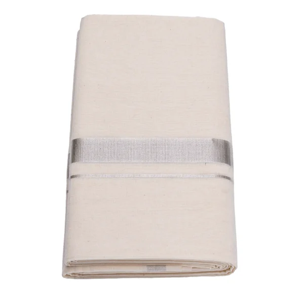 Balaramapuram Handloom Kasavu Double Dhothi (Dhothy)- Kerala Mundu ¾” x 1 “ Silver Kasavu Border