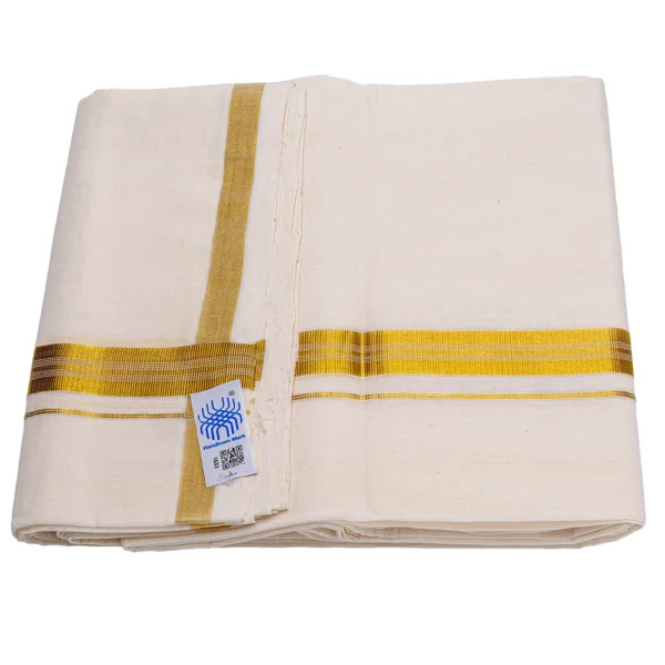 Balaramapuram Handloom Double Dhothi/Mundu ( 3/4" x 1" Golden Kasavu) - Image 2
