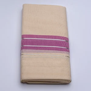 Balaramapuram Handloom Double Dhothi (Dhothy)- Kerala Mundu 1.5” Maroon border and ¼” Silver Kasavu stripes border