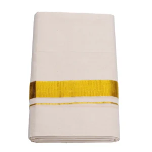 Balaramapuram Handloom Kasavu Double Dhothi (Dhothy)- Kerala Mundu 1” Gold Kasavu Border