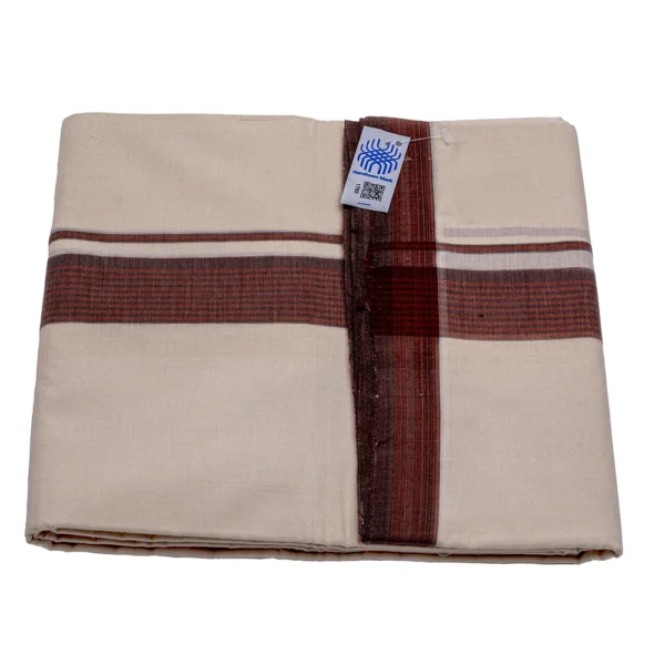 Balaramapuram Handloom Kasavu Double Dhothi (Dhothy)- Kerala Mundu 1 ¼” Red border stripes