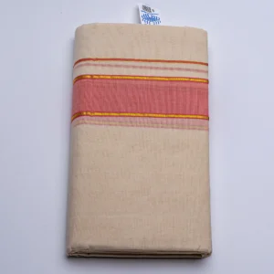 Balaramapuram Handloom Double Dhothi (Dhothy)- Kerala Mundu 1.5” Brown border and ¼” Gold Kasavu stripes border