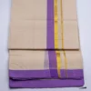 Balaramapuram Handloom Double Dhothi with 1-inch Violet and 1/2-inch Gold Kasavu Border