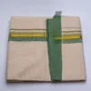 Balaramapuram Handloom Double Dhothi with 1-inch Green and 1/2-inch Gold Kasavu Border